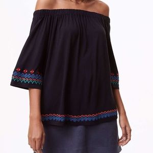 LOFT Petite Embroidered Off The Shoulder Top.